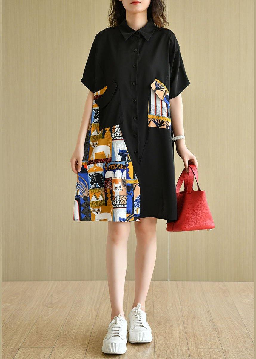 Boho Black Casual Patchwork Print Summer Party Dresses - Image 2