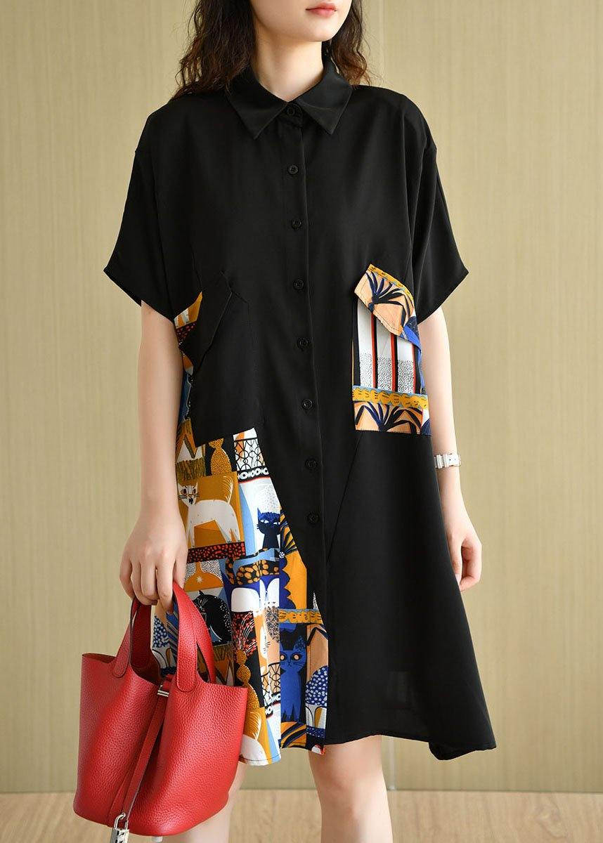 Boho Black Casual Patchwork Print Summer Party Dresses - Image 3