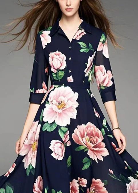 Boho Black Floral Exra Large Hem Chiffon Vacation Dresses Summer - Image 2