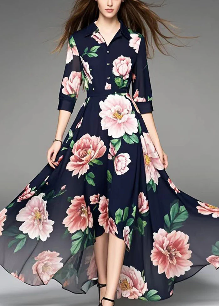 Boho Black Floral Exra Large Hem Chiffon Vacation Dresses Summer - Image 3
