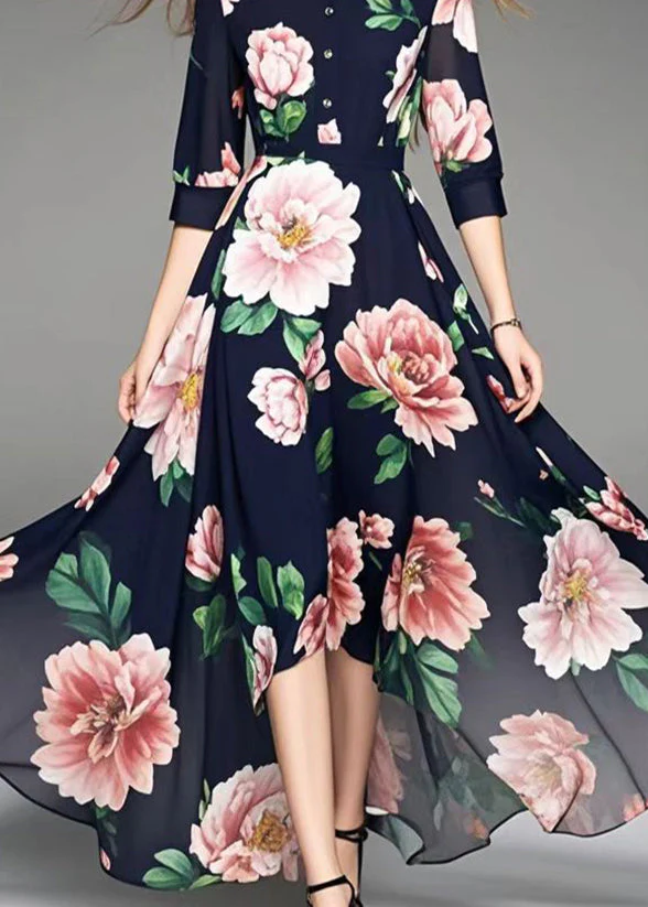 Boho Black Floral Exra Large Hem Chiffon Vacation Dresses Summer - Image 4