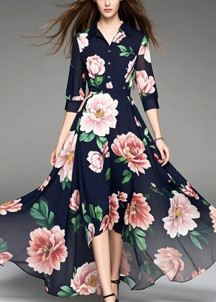 Boho Black Floral Exra Large Hem Chiffon Vacation Dresses Summer - Image 5