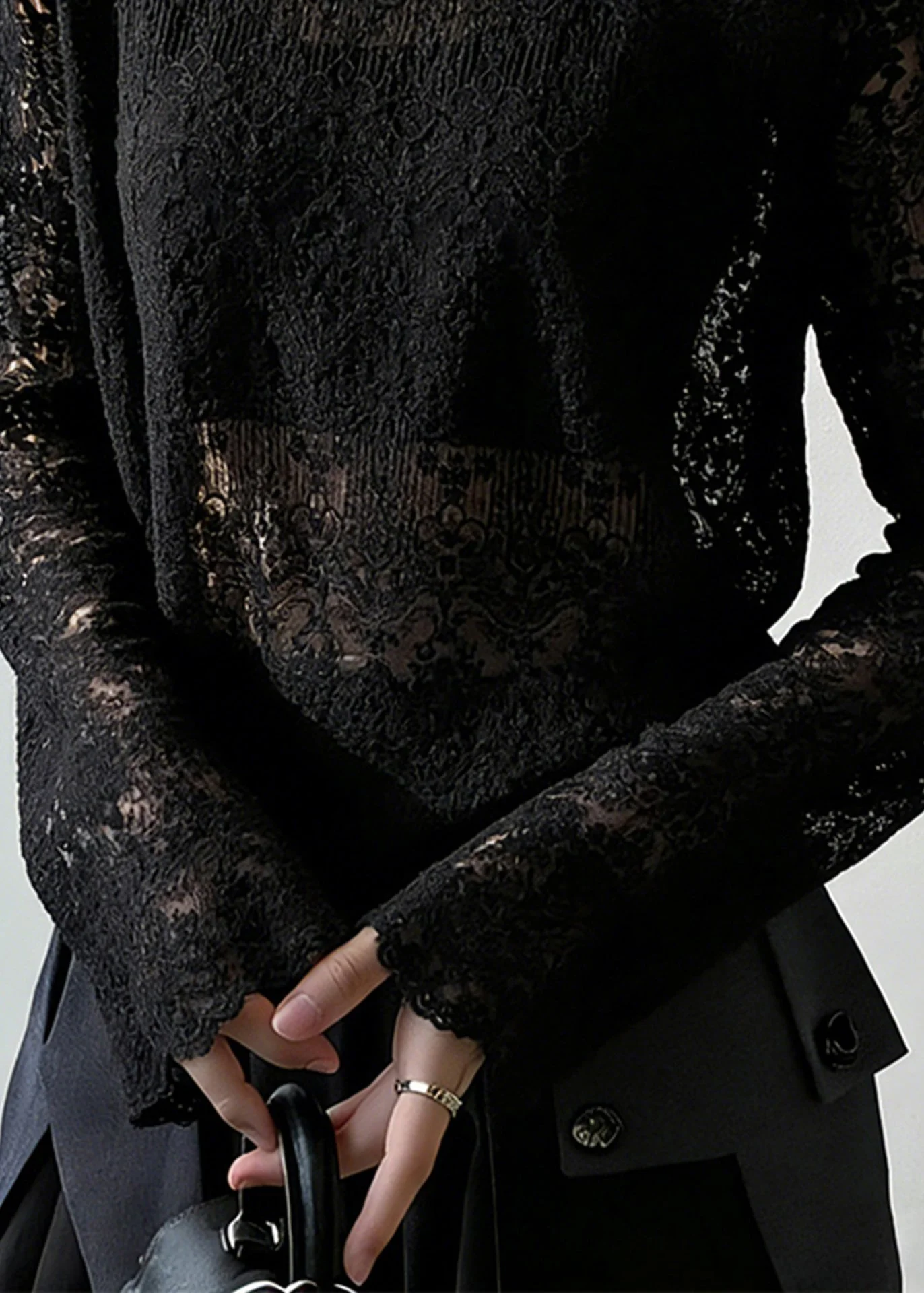 Boho Black Jacquard Hollow Out Lace Top Spring - Image 5