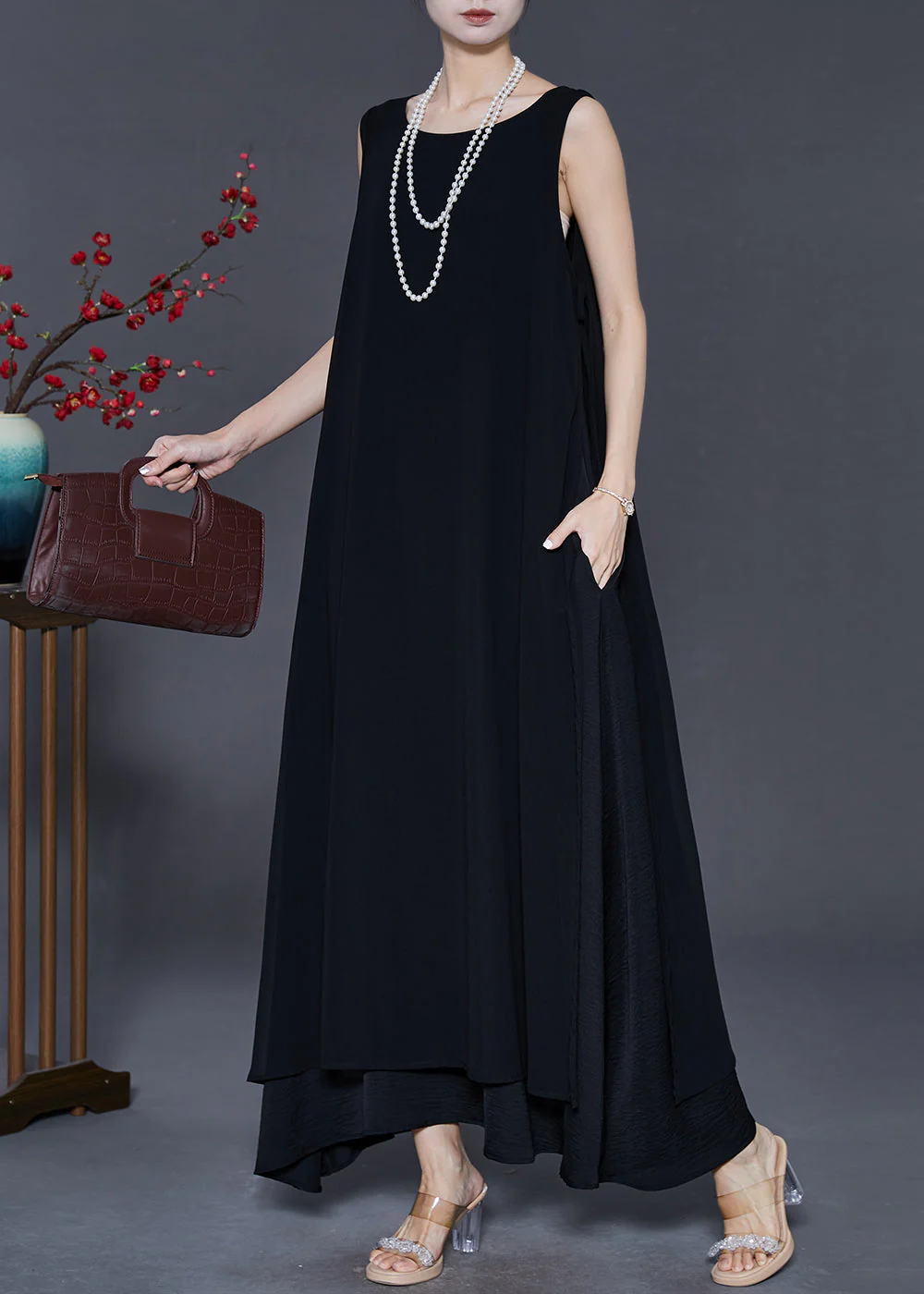 Boho Black Oversized Chiffon A Line Dress Summer - Image 2