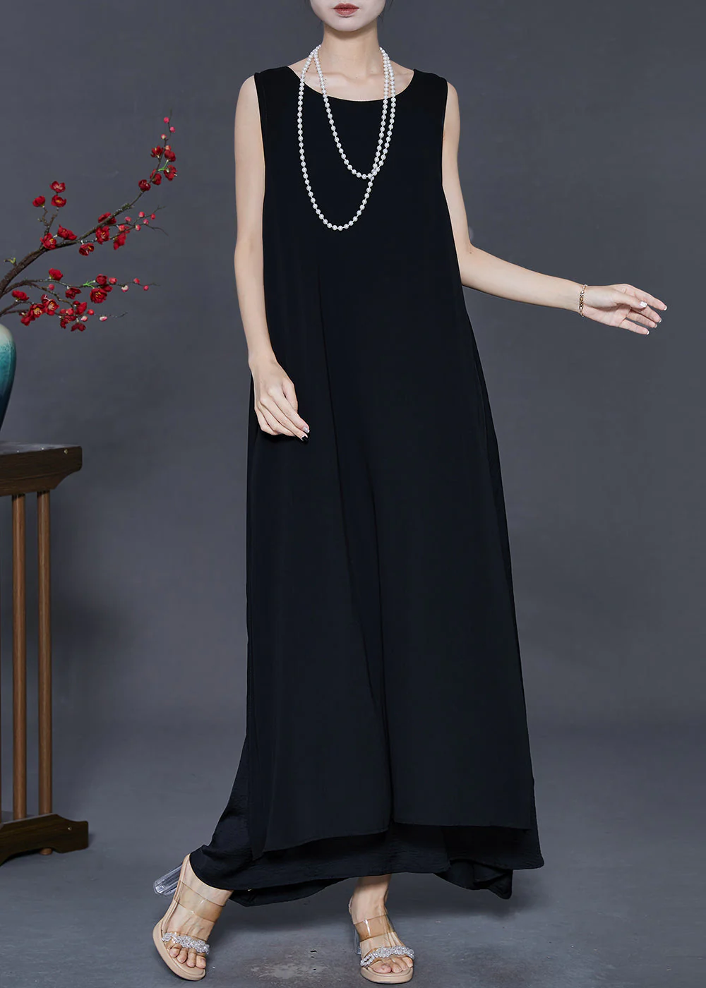 Boho Black Oversized Chiffon A Line Dress Summer - Image 3