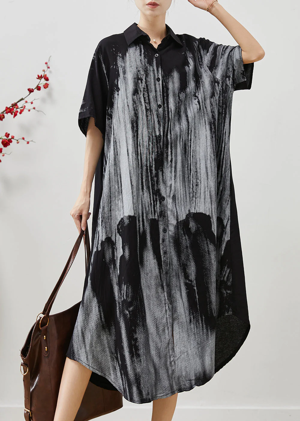 Boho Black Oversized Print Cotton Shirt Dresses Summer - Image 3