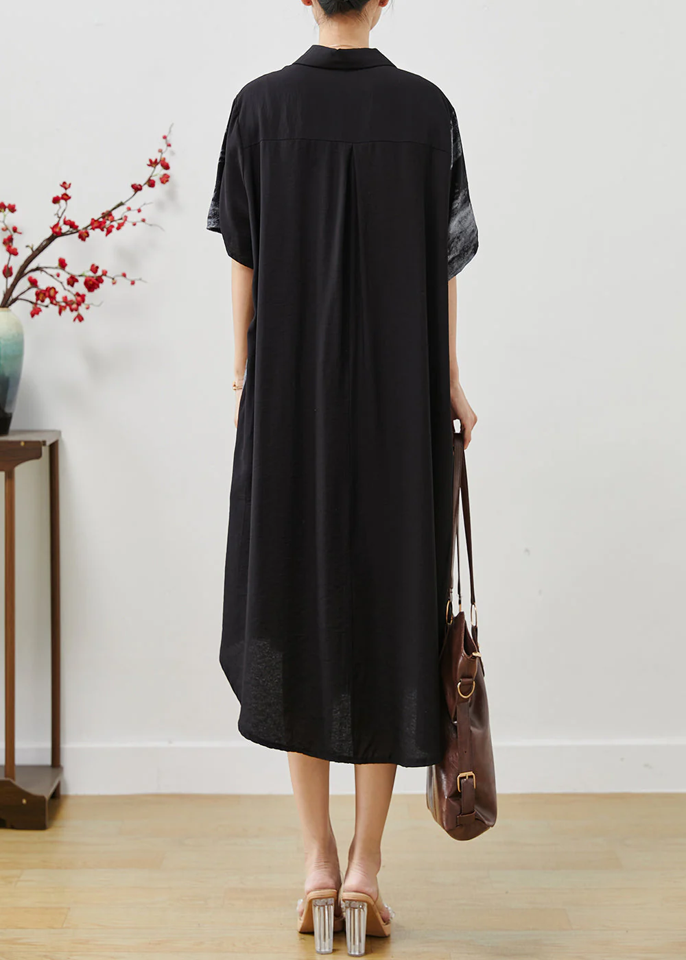 Boho Black Oversized Print Cotton Shirt Dresses Summer - Image 4