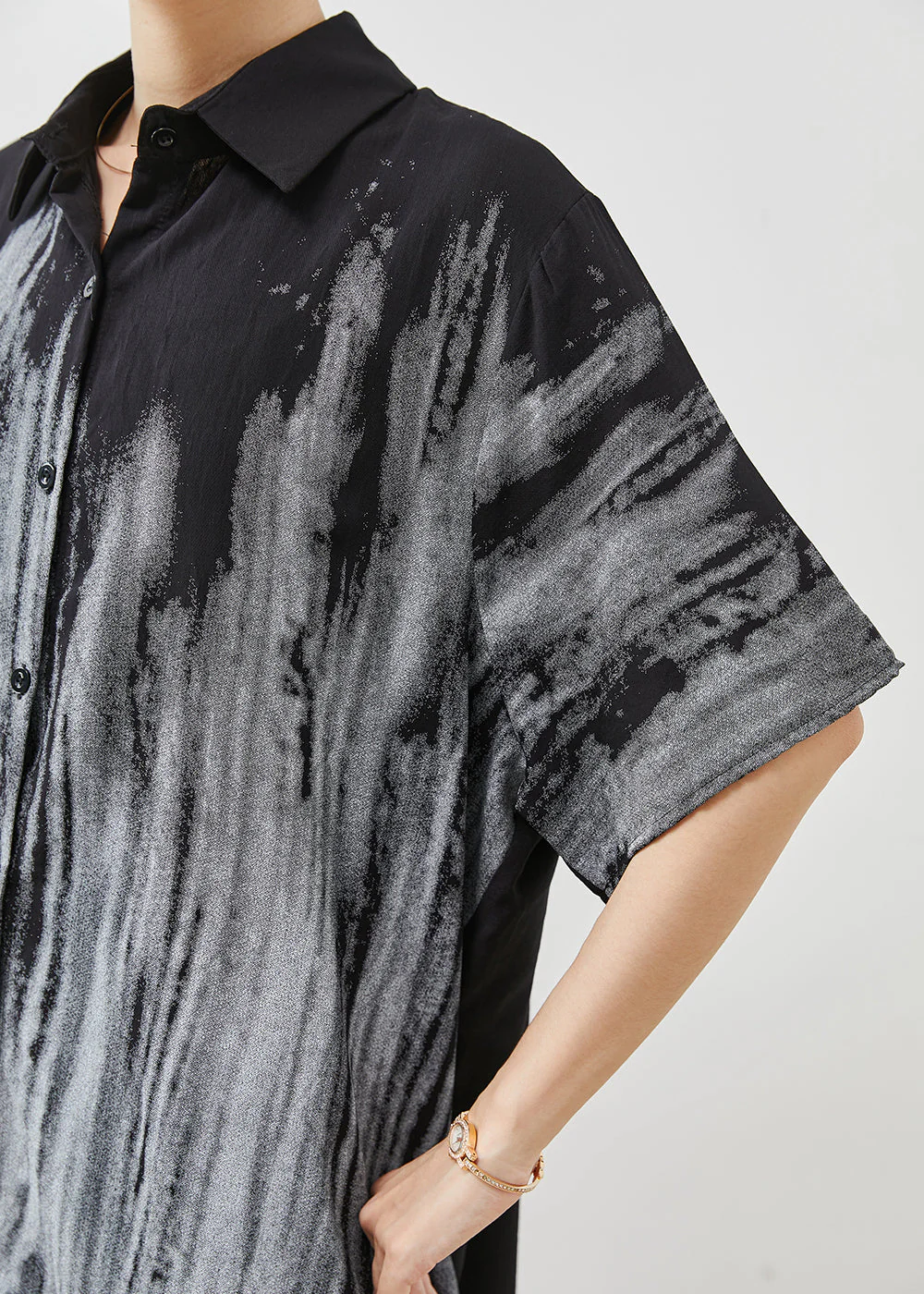 Boho Black Oversized Print Cotton Shirt Dresses Summer - Image 5