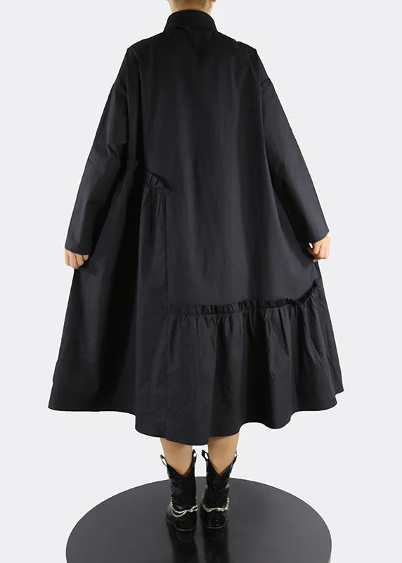 Boho Black Peter Pan Collar print tulle Patchwork shirt Dresses Spring - Image 5