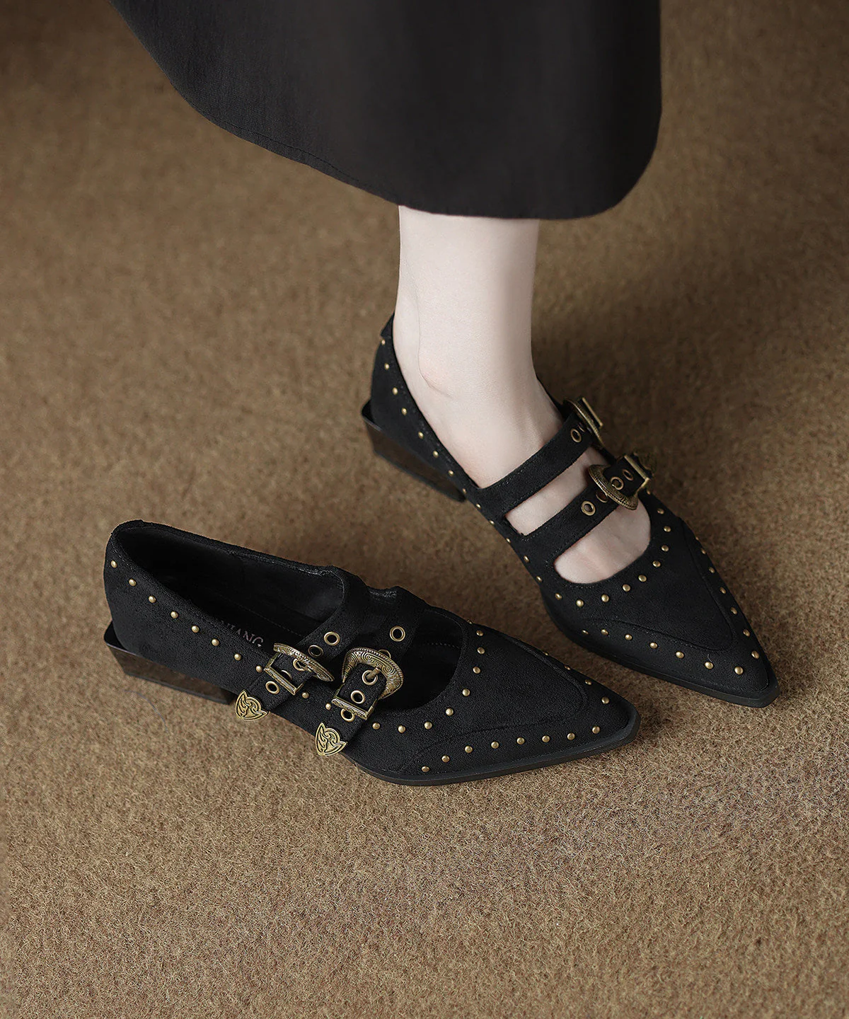 Boho Black Rivet Flat Feet Shoes Buckle Strap Flat Shoes For Women - Image 3