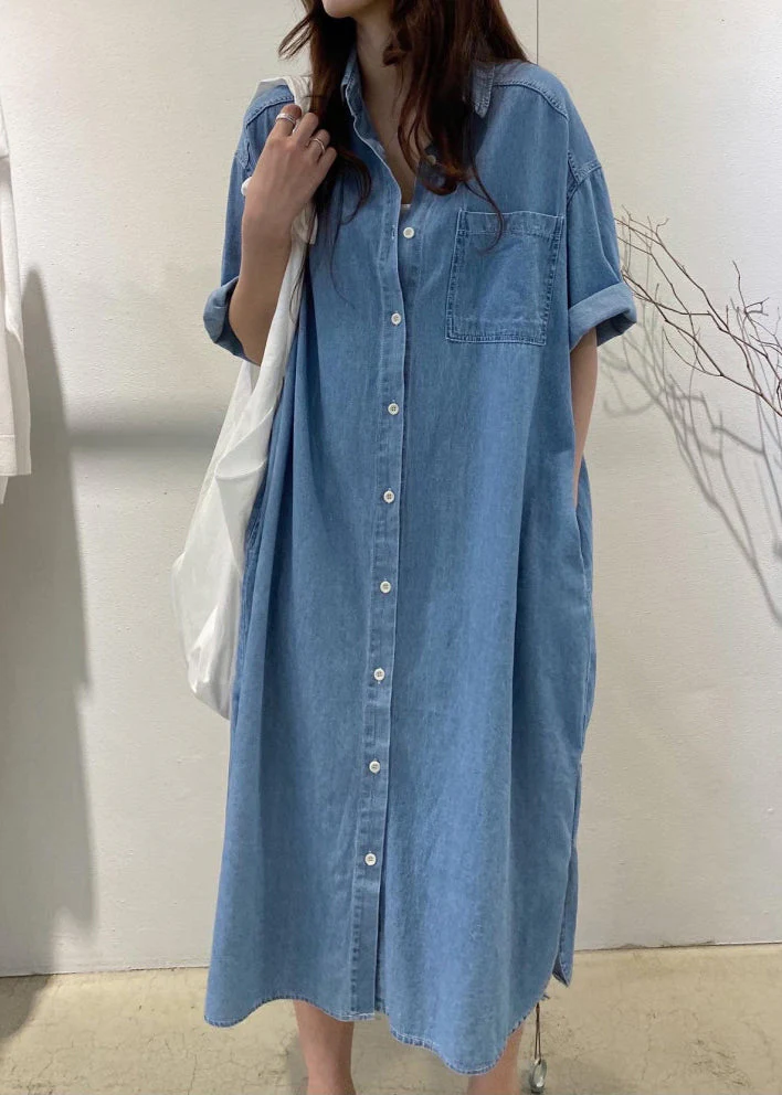 Boho Blue Oversized Denim Holiday Dress Summer - Image 2