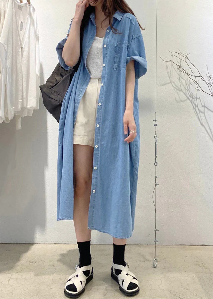 Boho Blue Oversized Denim Holiday Dress Summer - Image 3