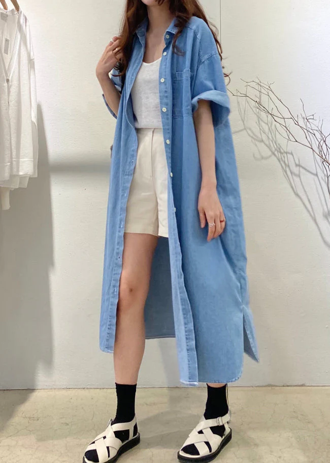Boho Blue Oversized Denim Holiday Dress Summer - Image 4