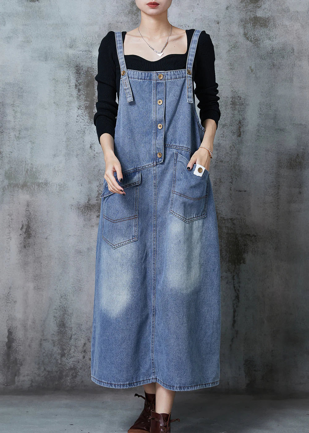 Boho Blue Oversized Patchwork Denim Dress Summer - Image 2
