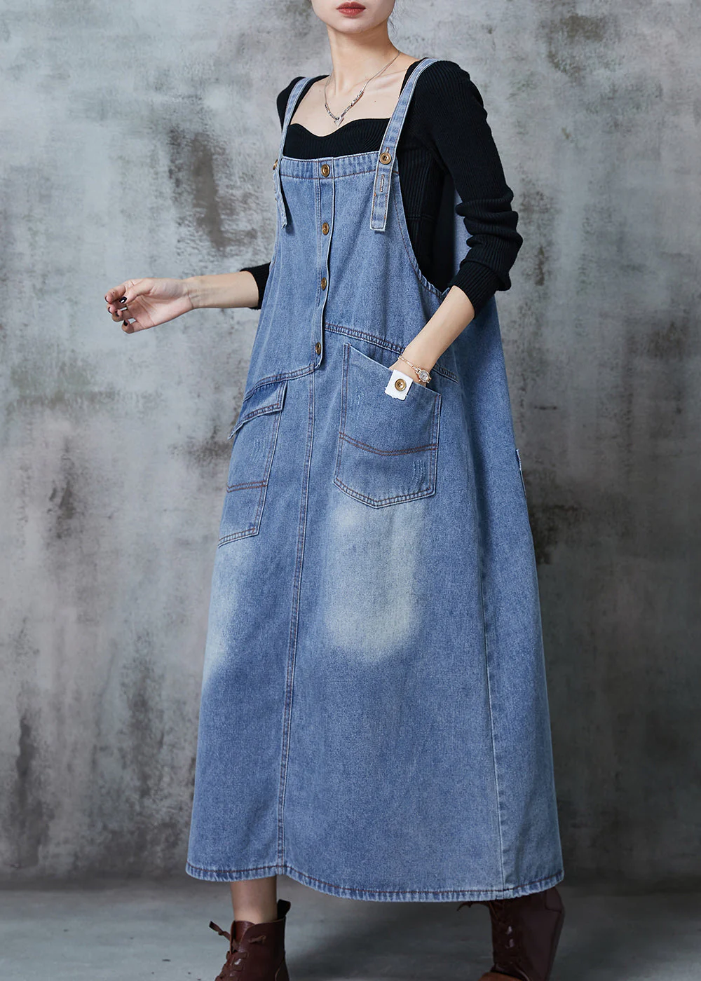 Boho Blue Oversized Patchwork Denim Dress Summer - Image 3