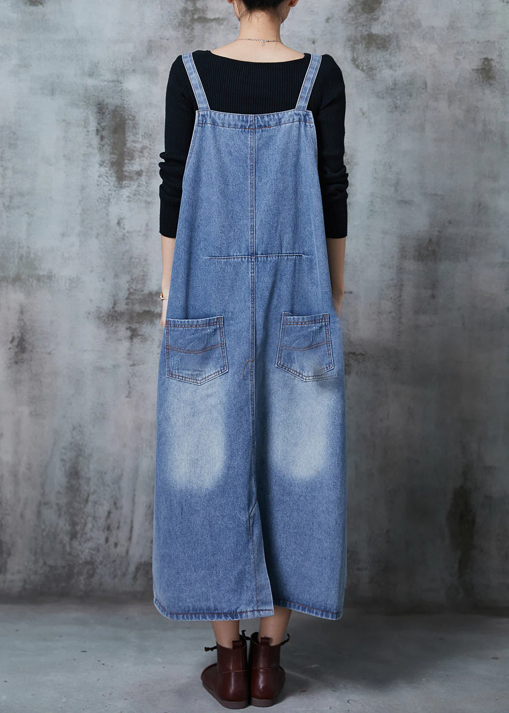 Boho Blue Oversized Patchwork Denim Dress Summer - Image 4