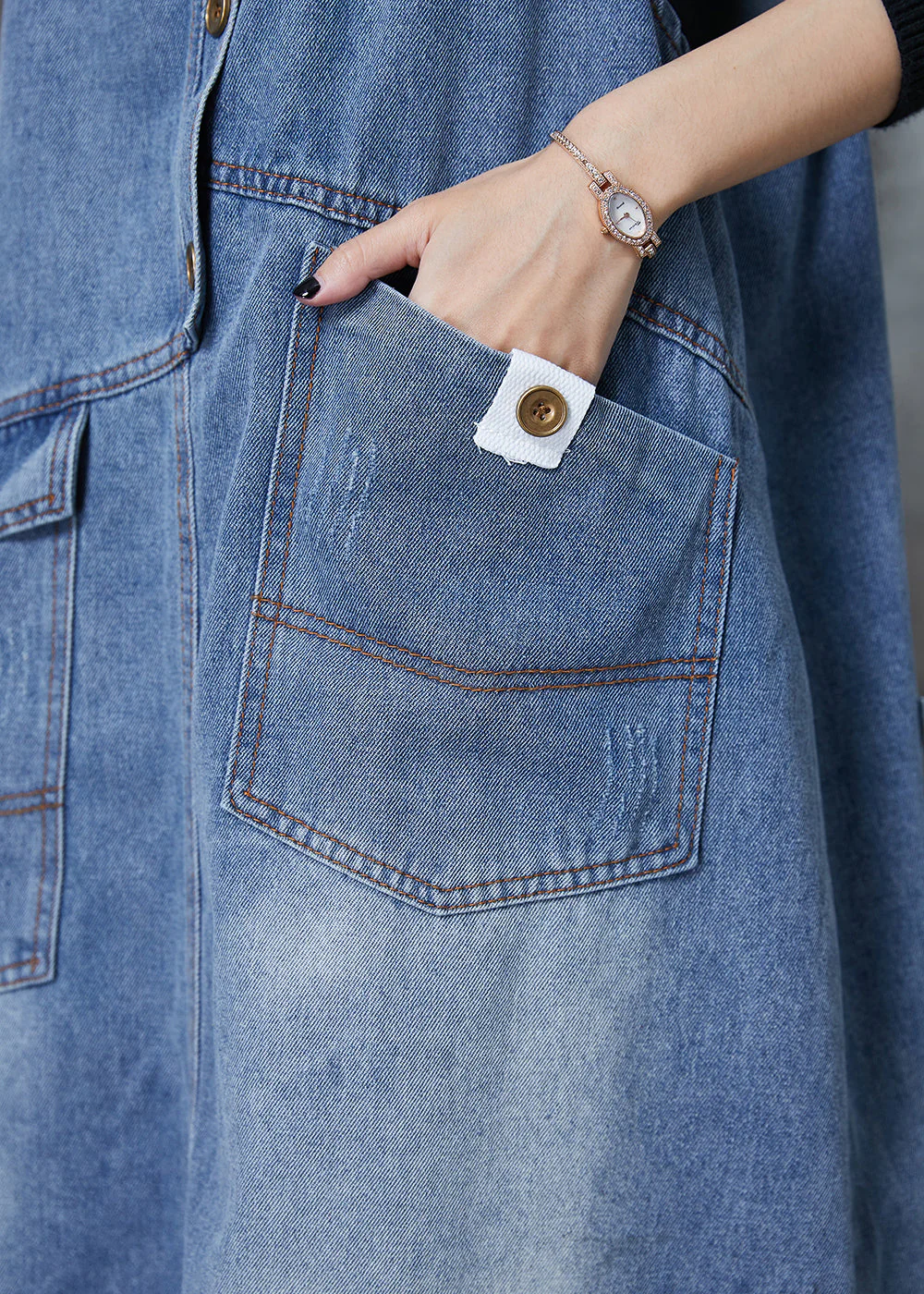 Boho Blue Oversized Patchwork Denim Dress Summer - Image 5