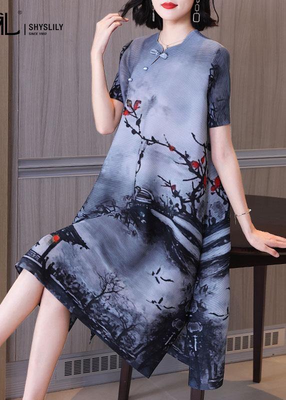 Boho Blue Print Oriental Mid Dress Summer - Image 2