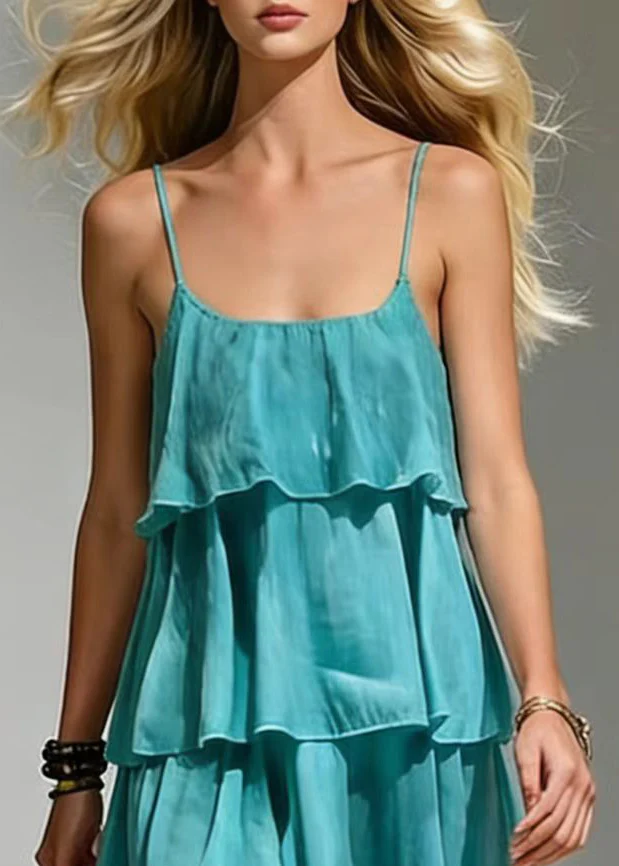 Boho Blue Ruffled Cotton Beach Dress Summer - Image 2
