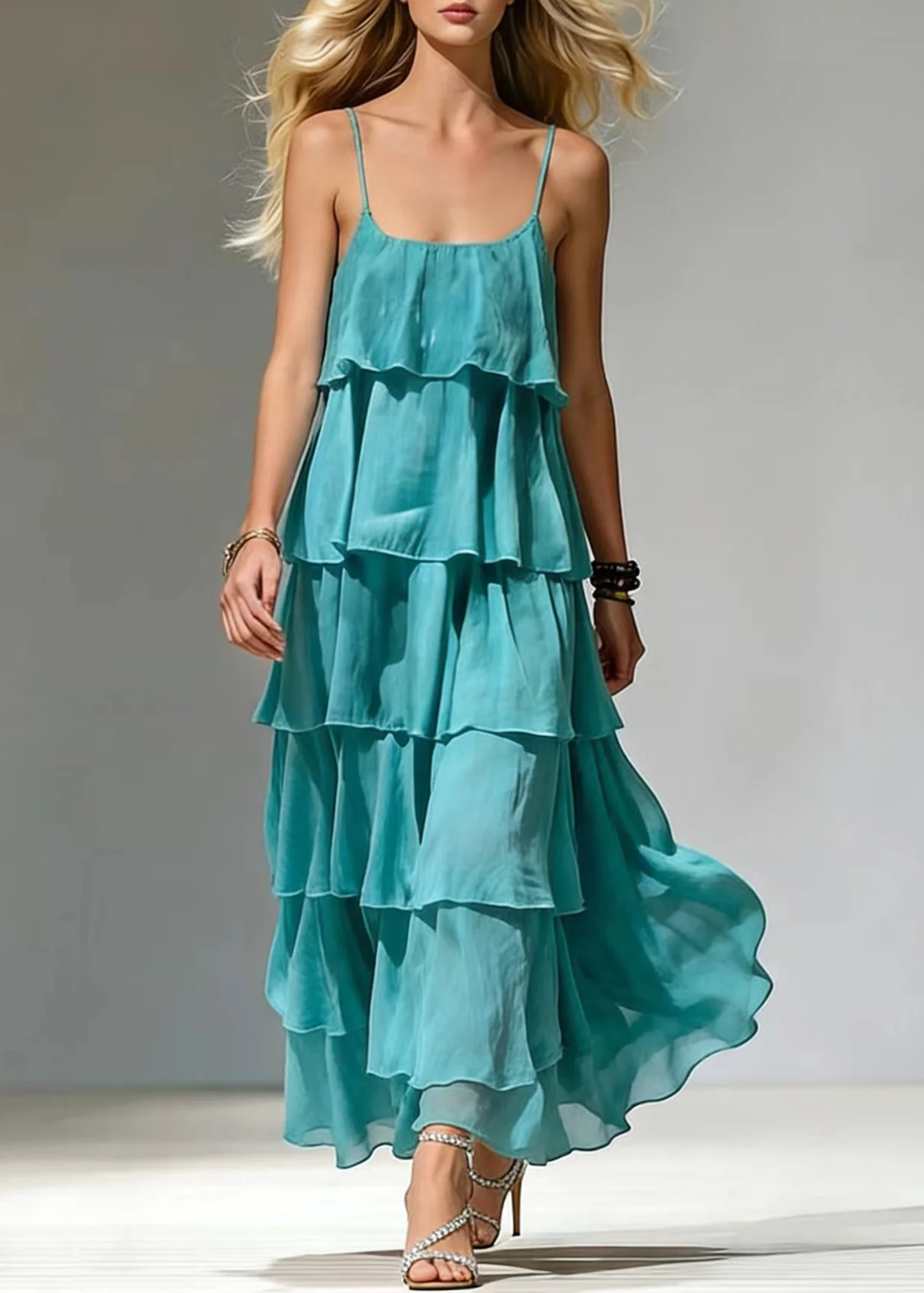 Boho Blue Ruffled Cotton Beach Dress Summer - Image 3