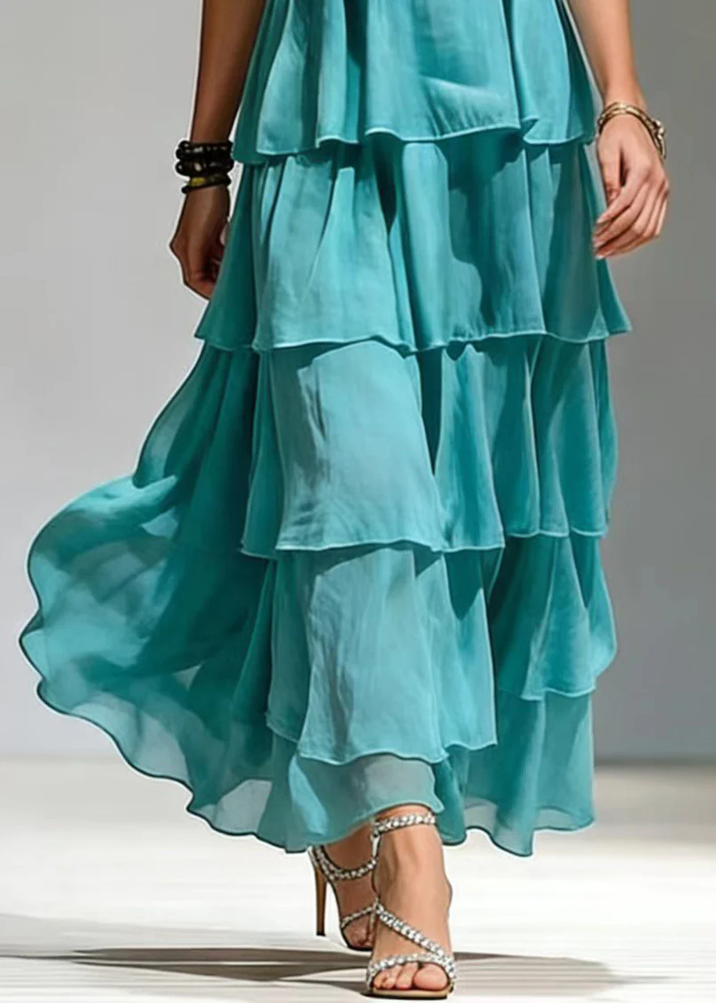 Boho Blue Ruffled Cotton Beach Dress Summer - Image 4