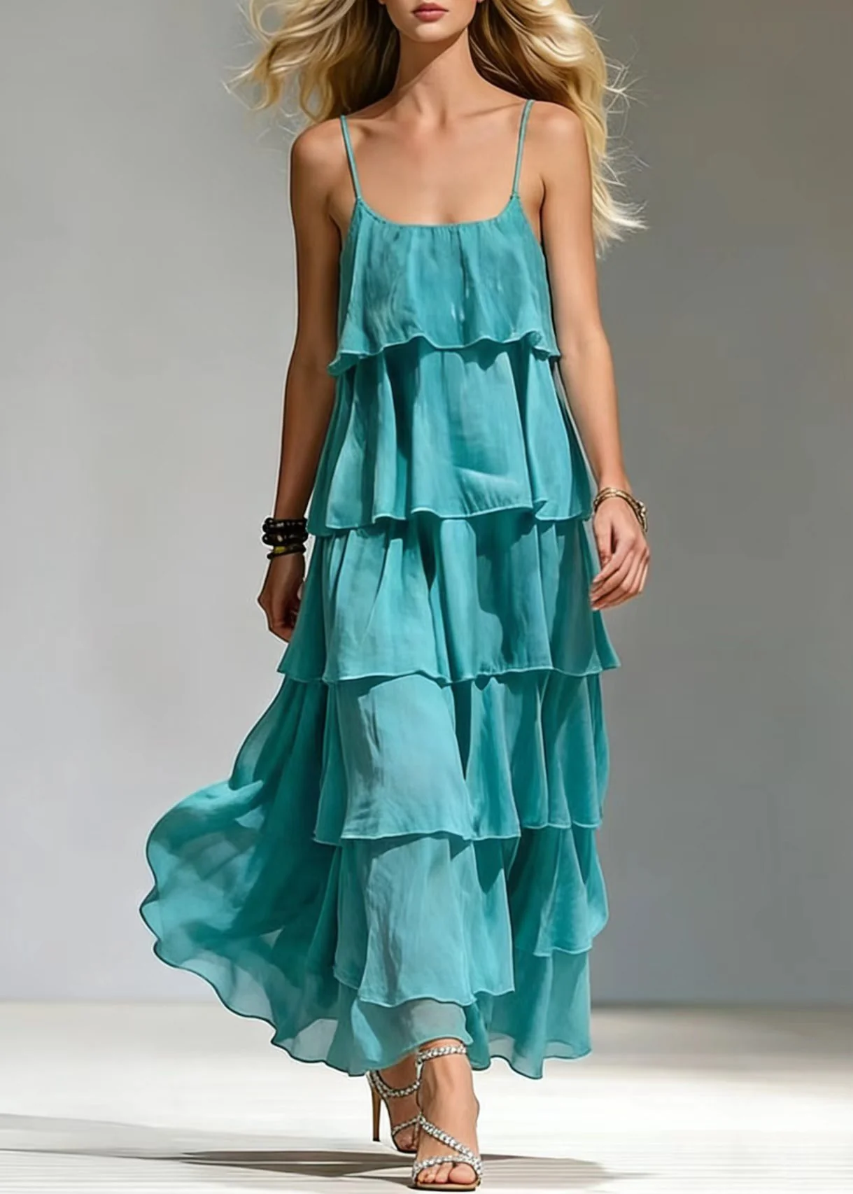 Boho Blue Ruffled Cotton Beach Dress Summer - Image 5