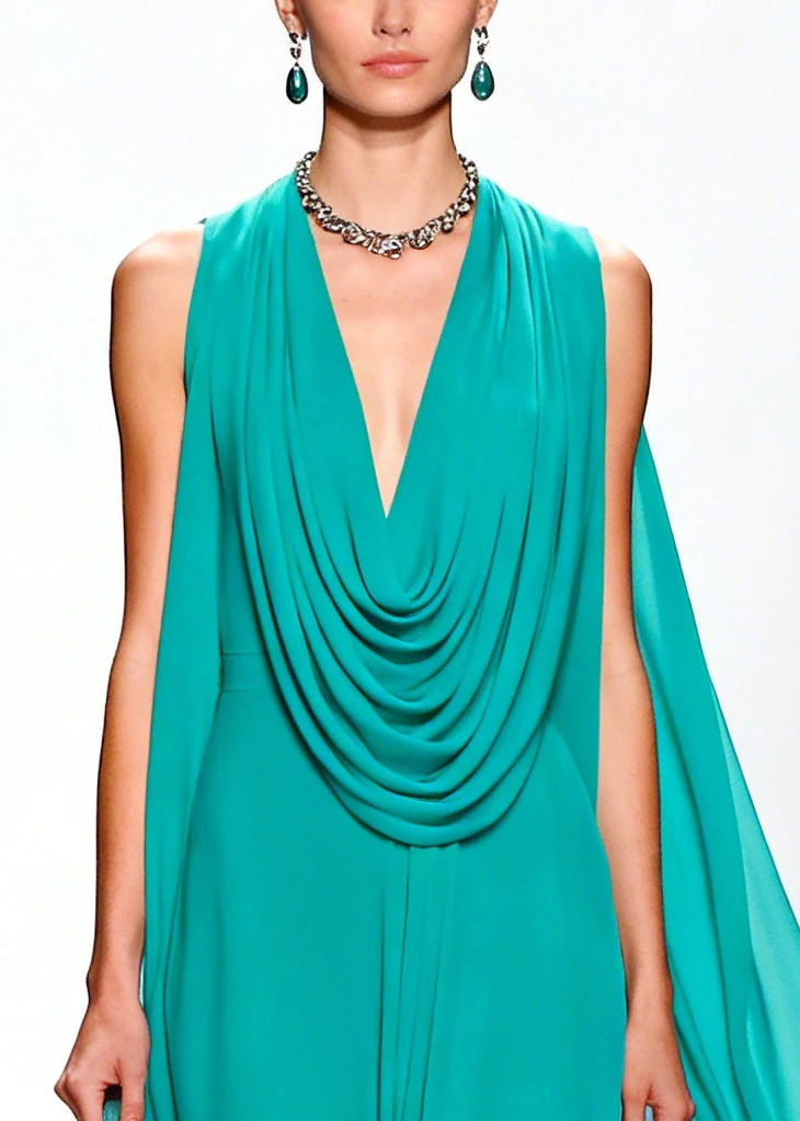 Boho Blue Turtle Neck Floral Ruffled Chiffon Vacation Dresses Summer - Image 2