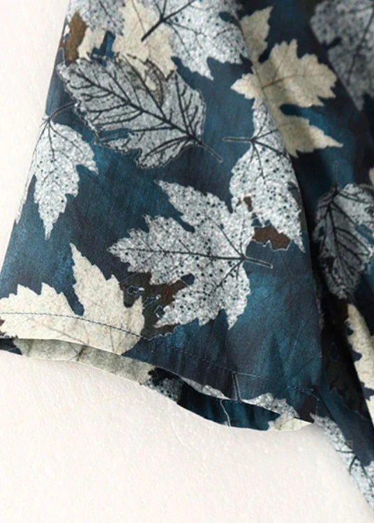 Boho Blue V Neck Print Tie Waist Cotton Dress Summer - Image 3