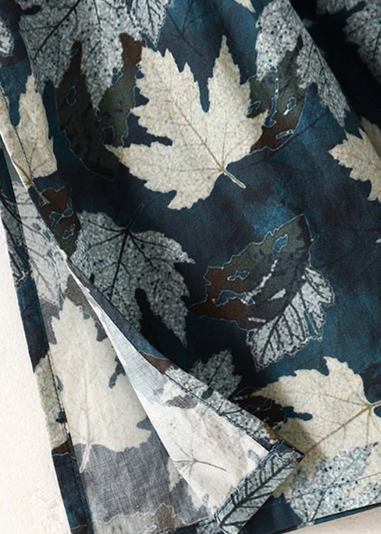 Boho Blue V Neck Print Tie Waist Cotton Dress Summer - Image 4