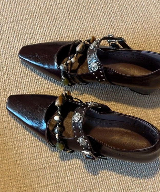 Boho Brown Faux Leather 2026 Splicing Wedge Heels Shoes - Image 3