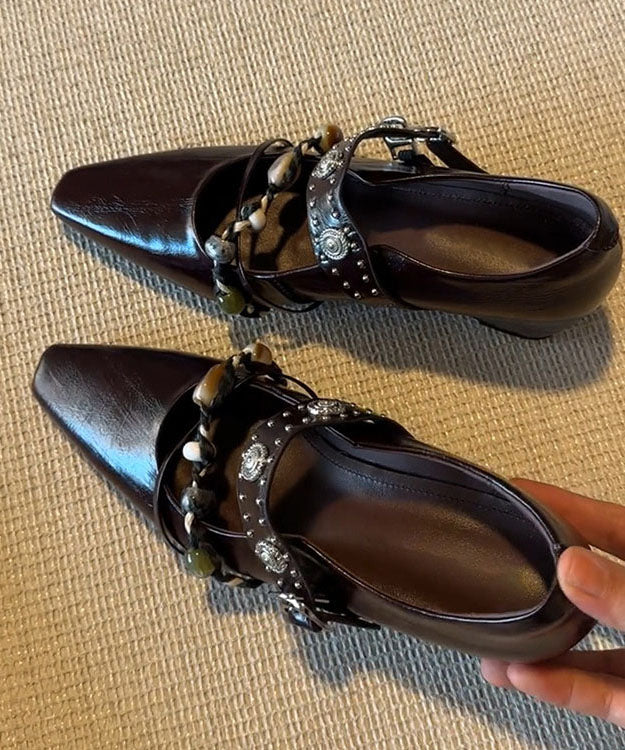 Boho Brown Faux Leather 2026 Splicing Wedge Heels Shoes - Image 4