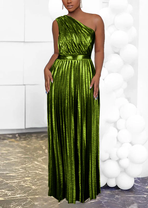 Boho Brown One Shoulder Cinched Pleated Party Dress Summer - Image 2