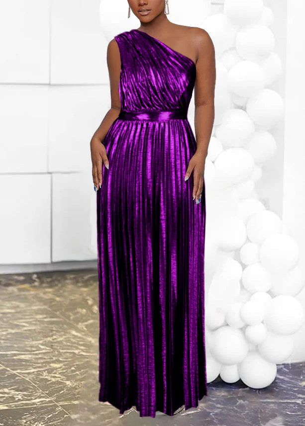 Boho Brown One Shoulder Cinched Pleated Party Dress Summer - Image 3