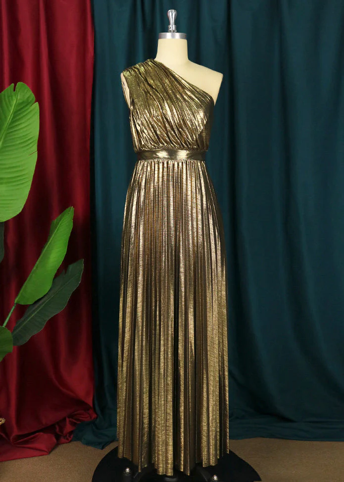 Boho Brown One Shoulder Cinched Pleated Party Dress Summer - Image 4