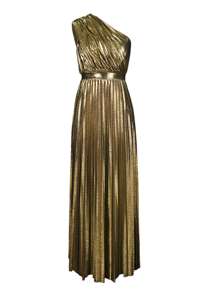 Boho Brown One Shoulder Cinched Pleated Party Dress Summer - Image 5