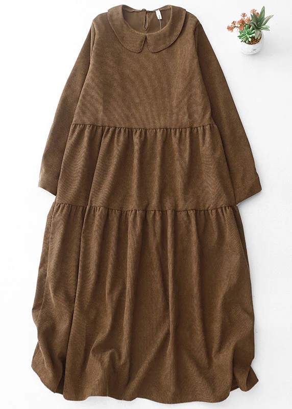 Boho Brown Oversized Patchwork Corduroy Maxi Dresses Spring