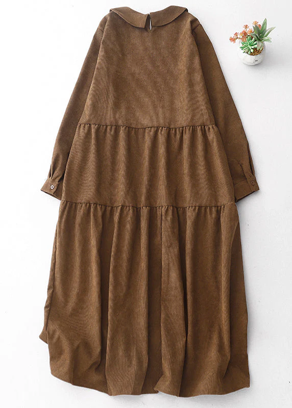 Boho Brown Oversized Patchwork Corduroy Maxi Dresses Spring - Image 2
