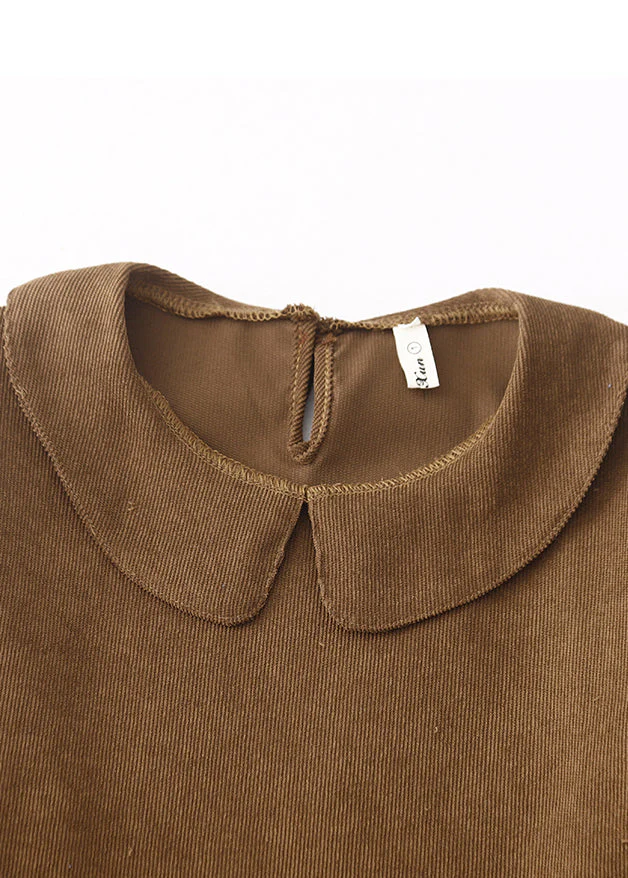 Boho Brown Oversized Patchwork Corduroy Maxi Dresses Spring - Image 3