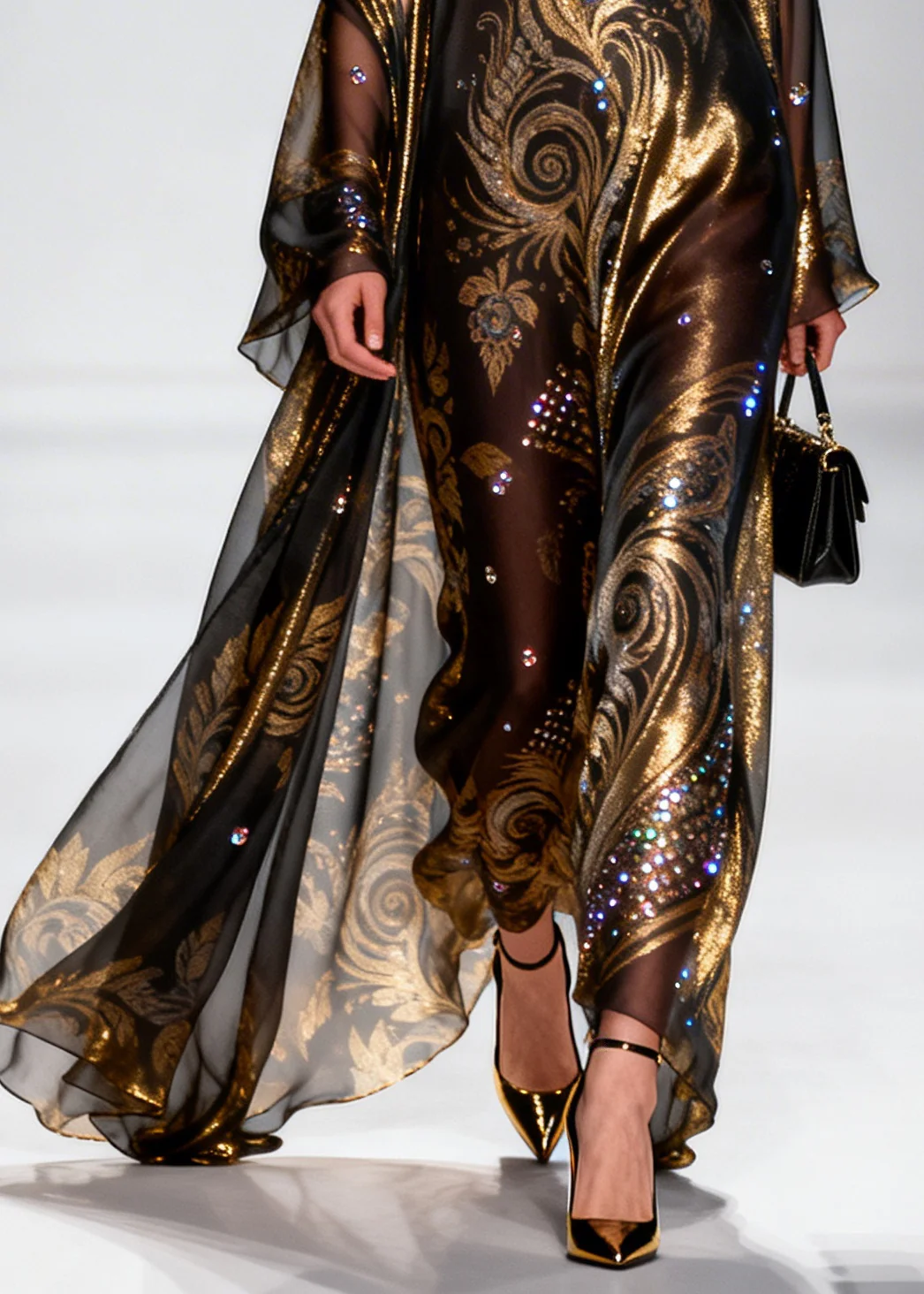 Boho Brown Rhinestone Exra Large Hem Silk Party Dress Summer - Image 4