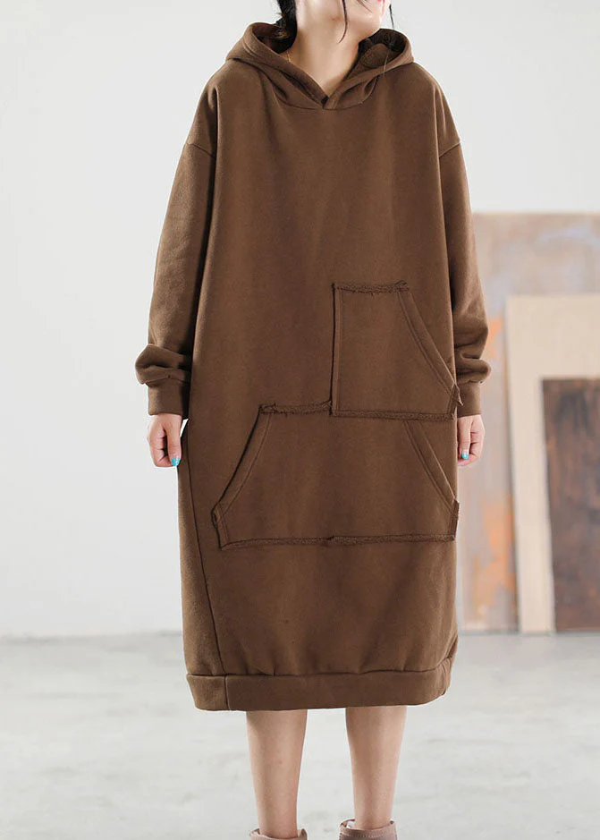 Boho Chocolate Hooded Pockets Warm Fleece Sweatshirts Winter dress - Image 2