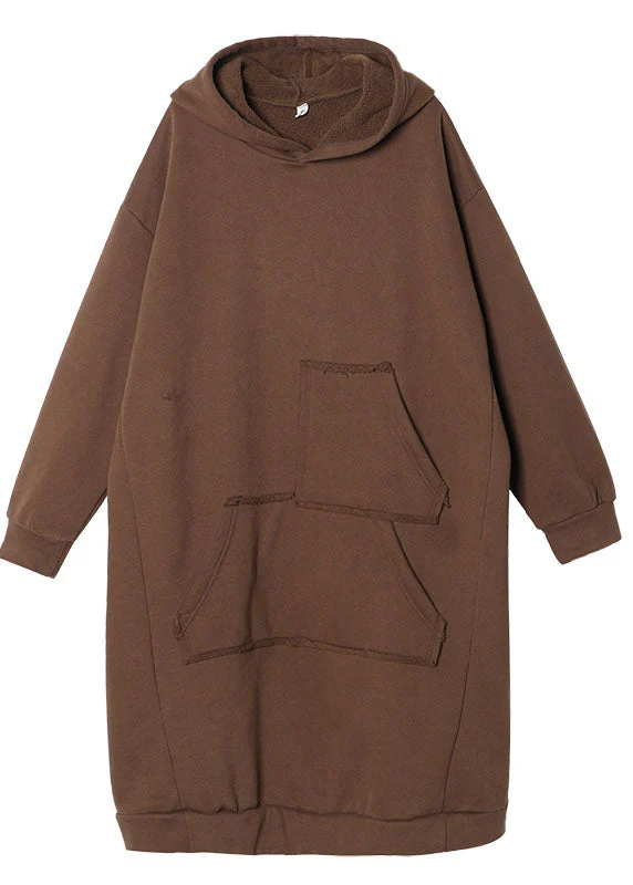 Boho Chocolate Hooded Pockets Warm Fleece Sweatshirts Winter dress - Image 4