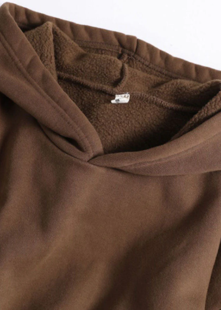 Boho Chocolate Hooded Pockets Warm Fleece Sweatshirts Winter dress - Image 5