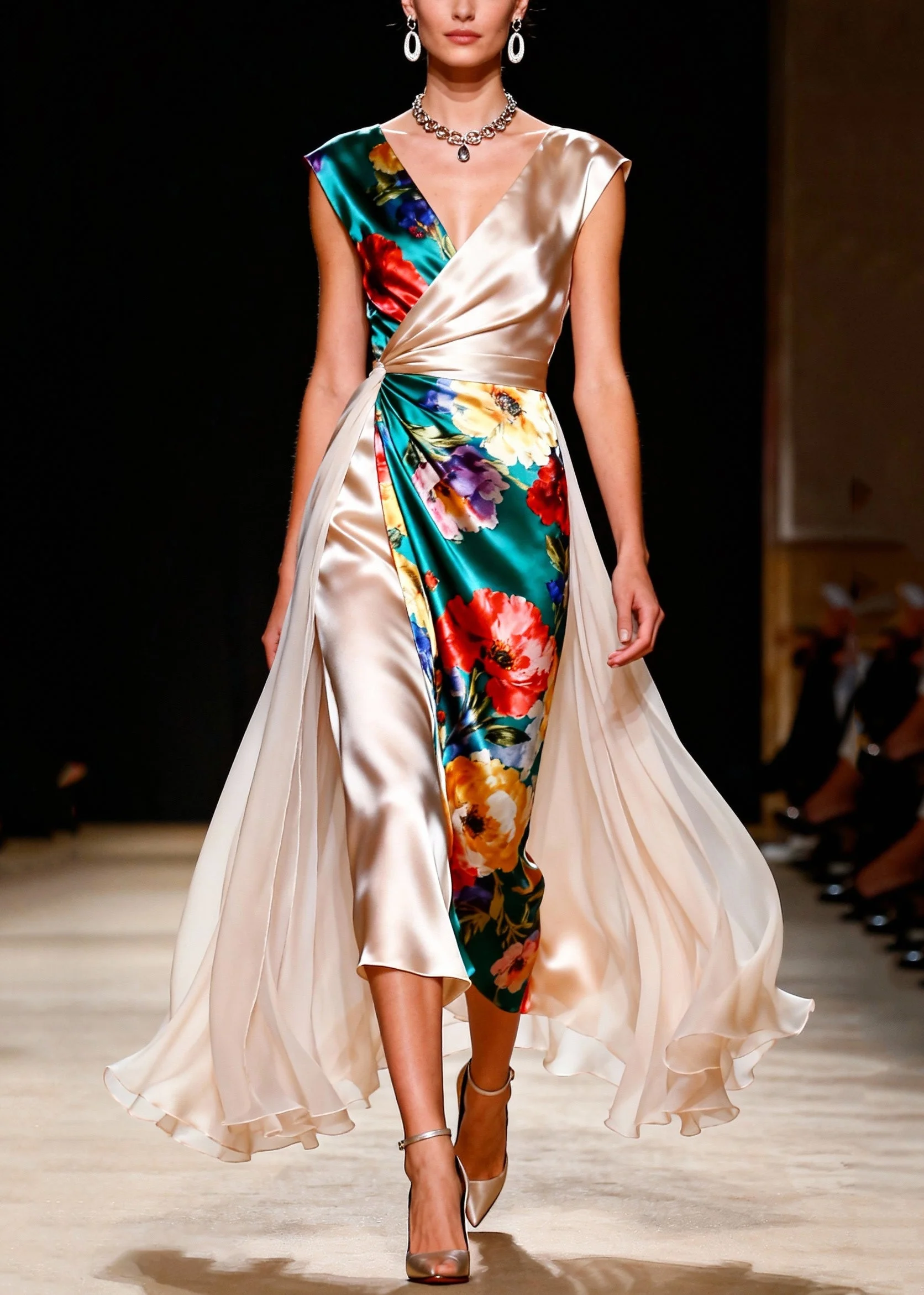 Boho Colorblock Asymmetrical Patchwork Silk Party Dress Summer - Image 3
