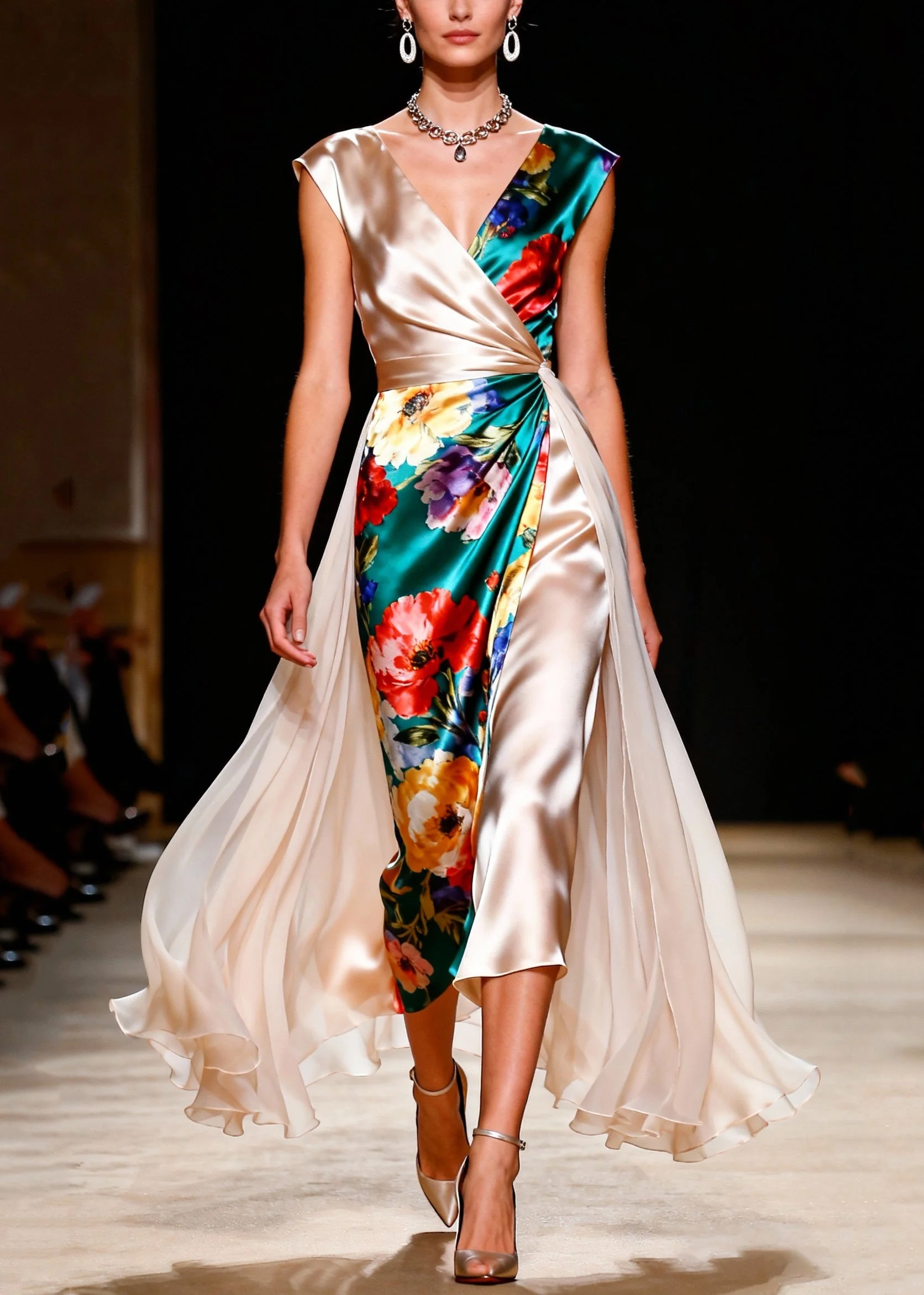 Boho Colorblock Asymmetrical Patchwork Silk Party Dress Summer - Image 5