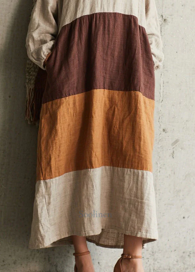 Boho Colorblock Oversized Patchwork Cotton Dress Fall - Image 4