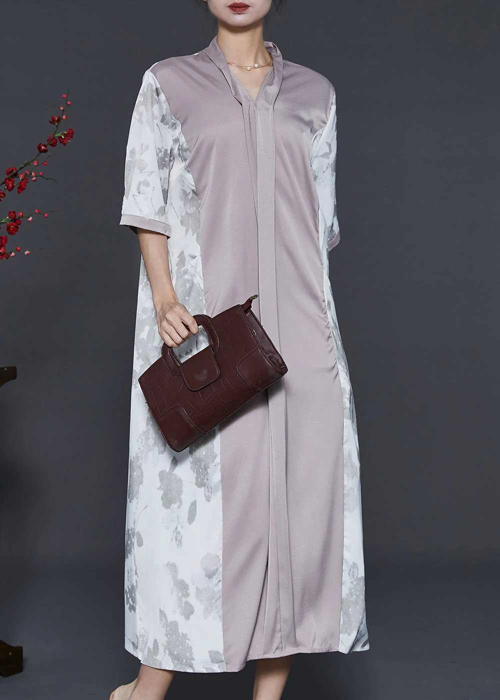 Boho Colorblock Oversized Patchwork Silk Dress Summer - Image 2
