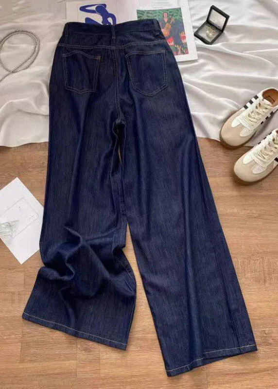 Boho Denim Blue High Waist Patchwork Love Hole Wide Leg Jeans - Image 3