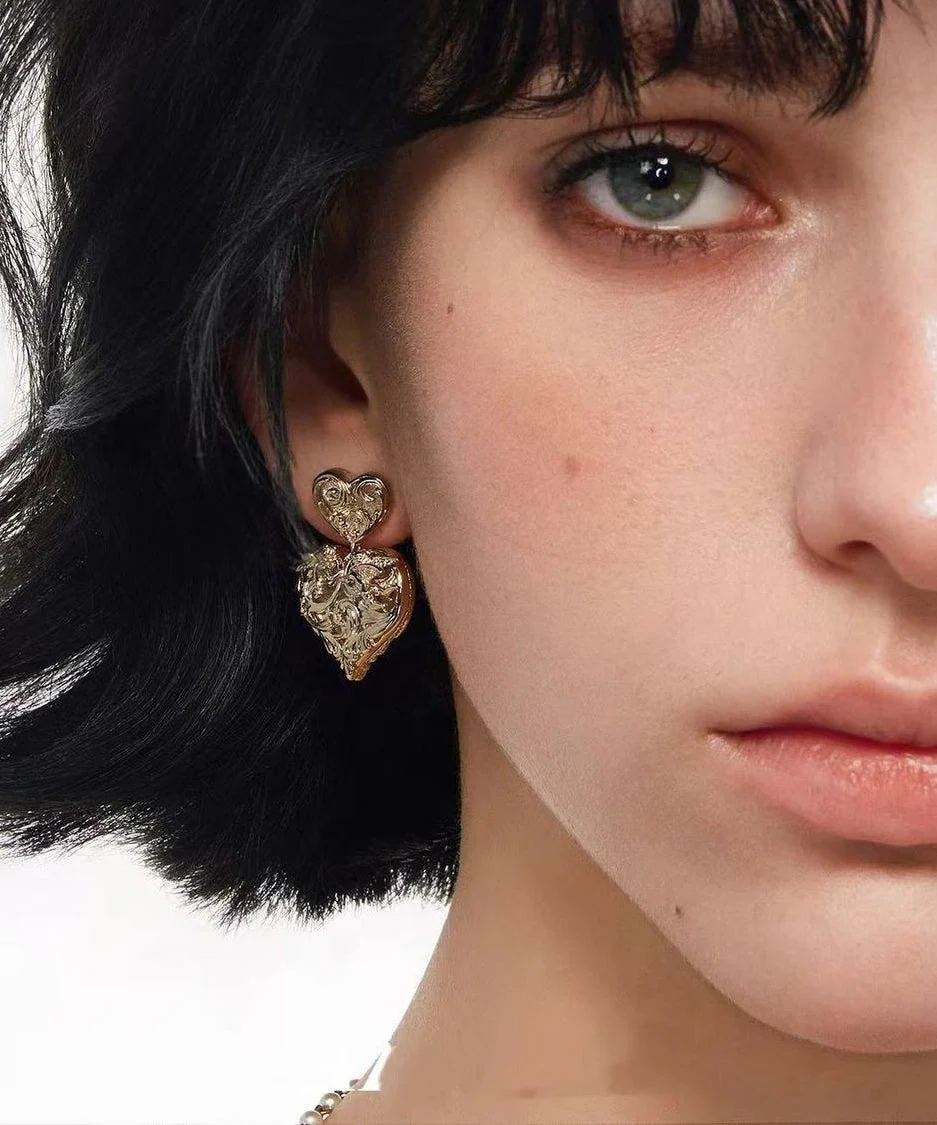 Boho Gold Copper Love Stud Earrings - Image 4