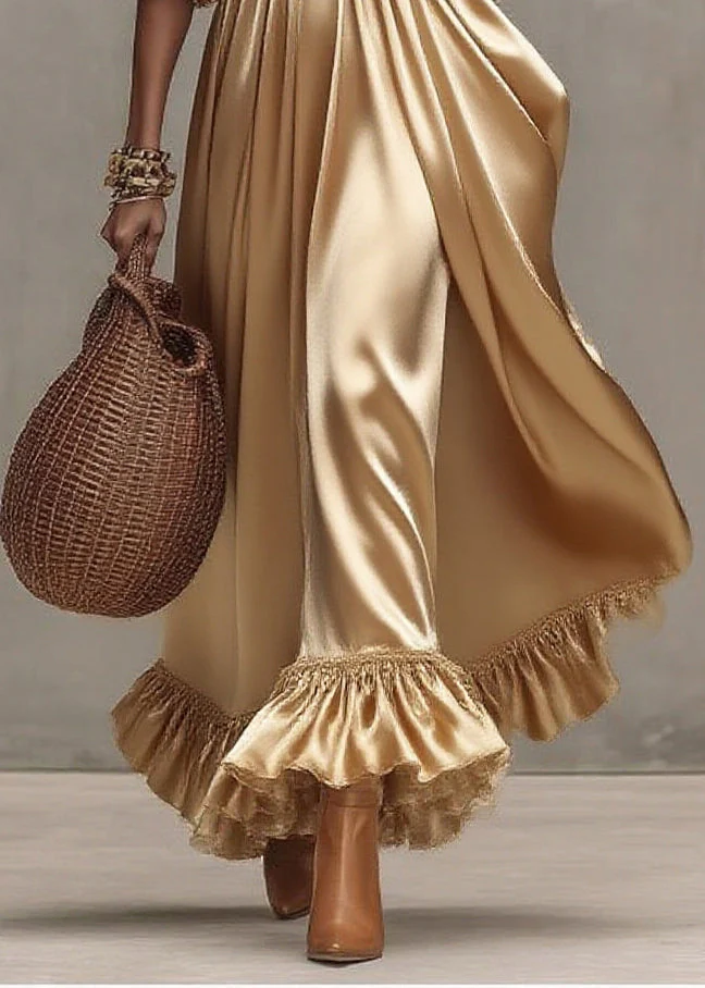Boho Golden Exra Large Hem Patchwork Tulle Maxi Dresses Summer - Image 4