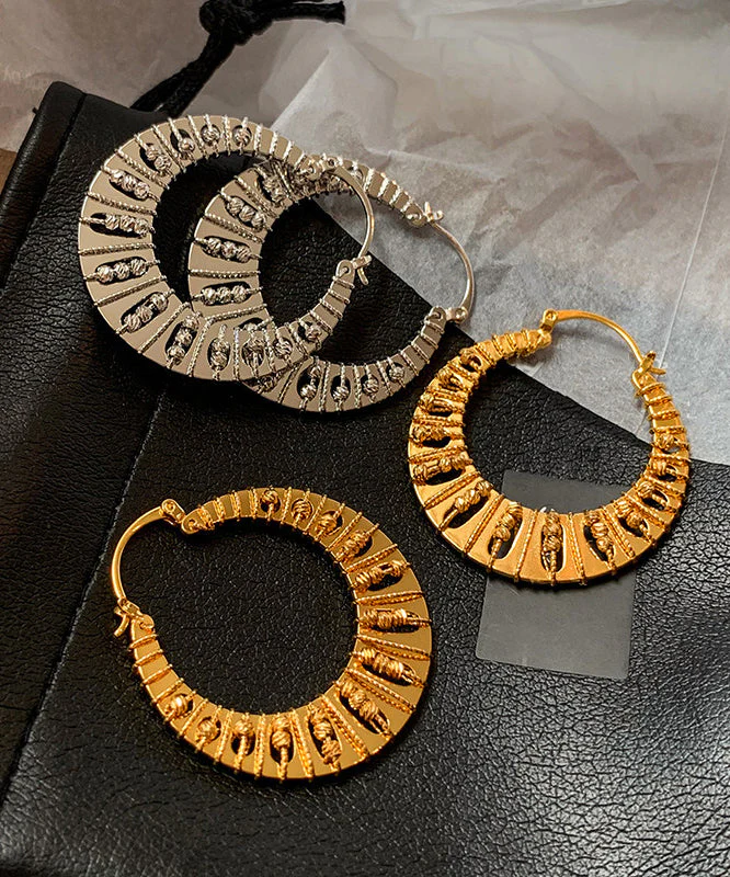 Boho Golden Hollow Out High Quality Metal Hoop Earrings - Image 3